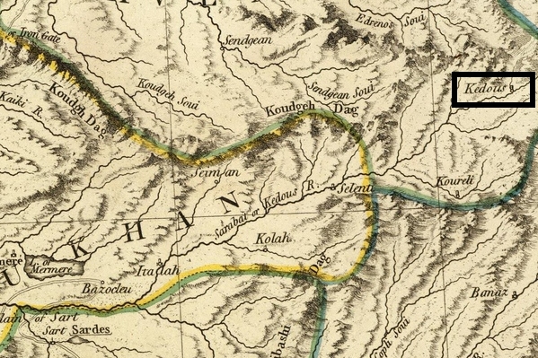 Fleuve Sarabat / Kedous sur une carte ancienne de Turquie publiée par Louis Stanislas de la Rochette en 1791