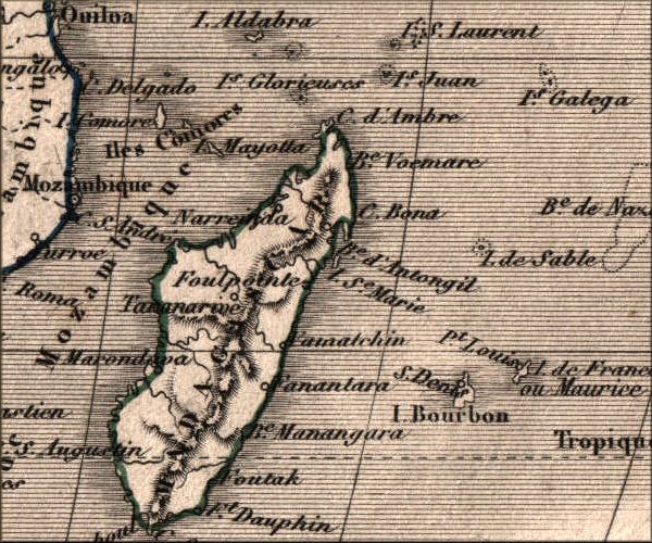 Mayotte - Comores - Océan Indien - carte geographique ancienne de 1843