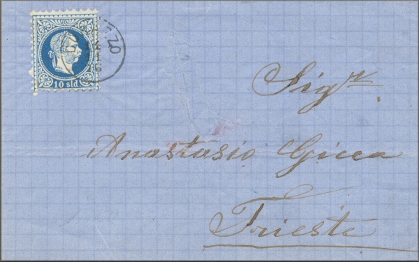 lettre ancienne (avec timbre poste et cachet) de Durres / Durazzo / Drach --> Trieste / Trst du 11 novembre 1876