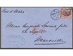 lettre ancienne (avec 1 timbre poste et cachet postaux britanniques) de Malte / Malta --> Marseille (France) du 30 janvier 1879 (via Italie) (annee / millesime 1879 - date / jour anniversaire 30 janvier - calendrier greogorien)