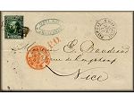 lettre ancienne (avec timbre poste et cachets postaux) de Amsterdam (Hollande / Pays Bas) --> Nice (Alpes Maritimes / France) du 24 novembre 1868 (jour anniversaire 24 novembre - annee / millesime 1868)