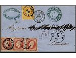 lettre ancienne (avec timbres poste et cachets postaux) de Christiansund / Kristiansund (Norvege / Norge / Noreg) --> Libourne (Gironde - France) via Sandosund / Sandoesund du 13 novembre 1856