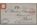 lettre ancienne (avec 1 timbre et 4 cachets) de Livorno / Livourne (Toscane - Italie) --> Paris (Seine - France) par Lanslebourg (Savoie - France) - 12 avril 1862