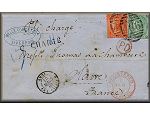 lettre ancienne (avec 2 timbres poste et plusieurs cachets postaux) de Liverpool (Angleterre / England - Royaume Uni / United Kingdom) --> le Havre (France) du 9 mars 1869 - jour anniversaire 9 mars - annee / millesime 1869