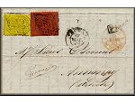lettre ancienne (avec 2 timbres et 3 cachets) de Rome / Roma (Latium - Italie) --> Annonay (Ardeche - France) du 17 mars 1869 (annee / millesime 1869)