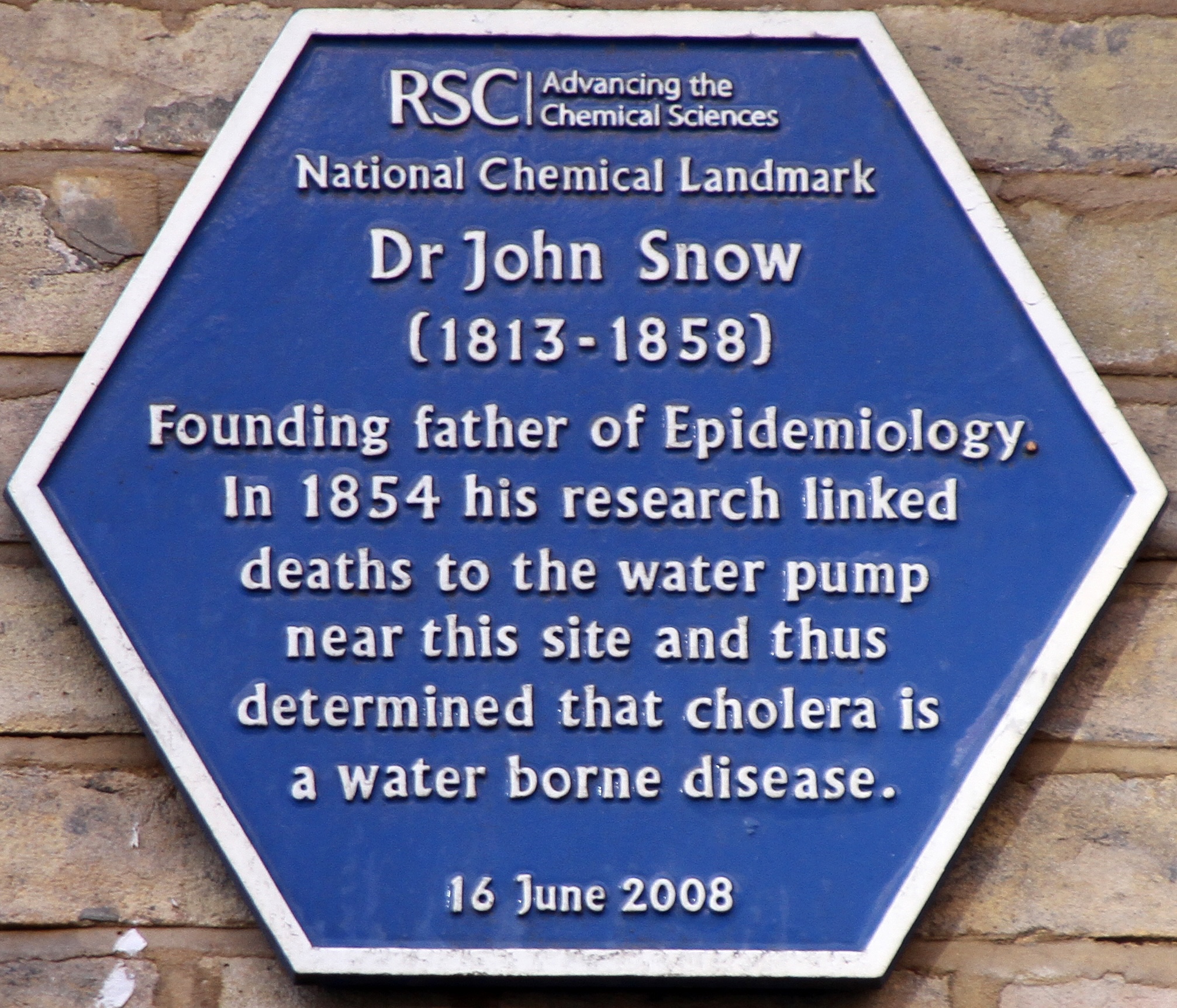 Plaque commérant John Snow à Londres (source Tony Hisgett - Wikiemdia Commons).