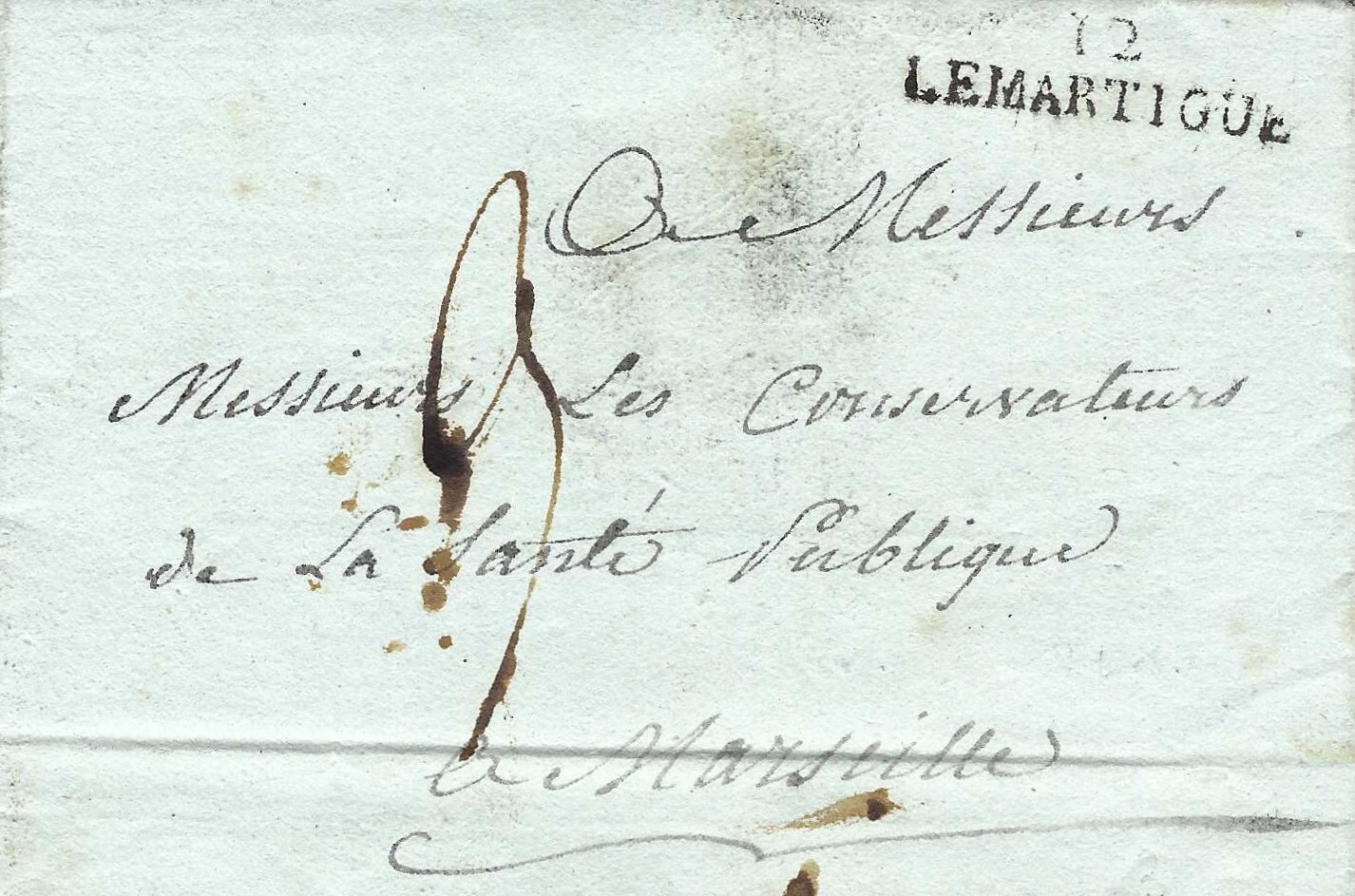 Lettre purifiée au Perthus du consul de France à Mahon en 1821
