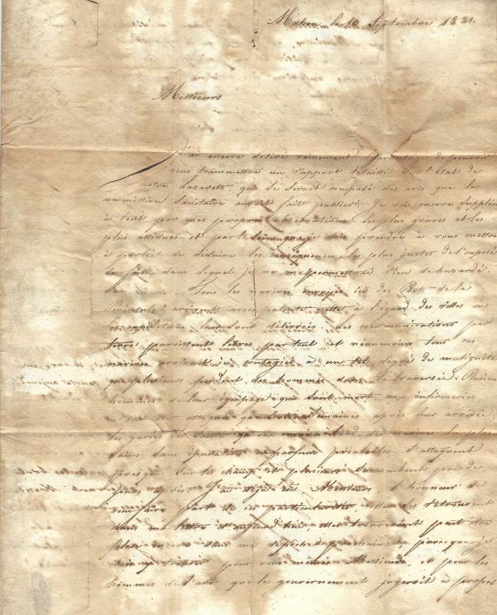 Contenu de la lettre rendu difficilement lisible tant la purification au vinaigre a été sévère. De telles altérations ont souvent donné lieu à des contentieux avec la poste.