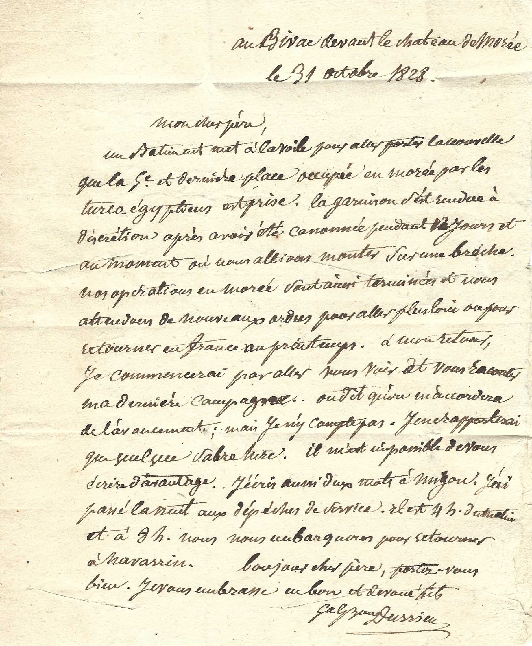 Dans ce courrier, le Général Durrieu annonce sa victoire à son père qui réside à Grenade dans les Landes.