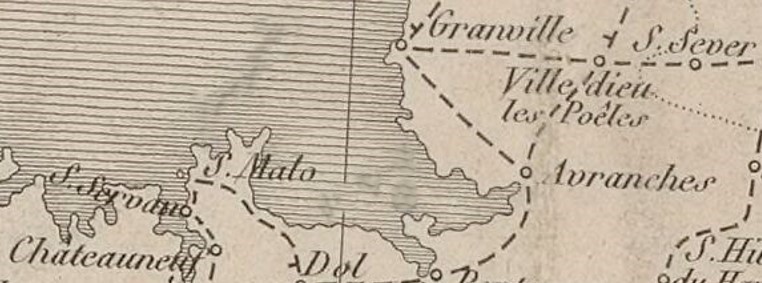 Saint-Servan (Ile-et-Vilaine) sur la carte des Postes de Tardieu de 1830.