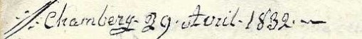 En-tête de la lettre : Chambéry 29 Avril 1832.