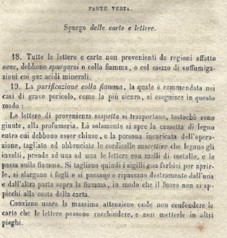 Ce manifeste prévoyait notamment la purification du courrier : « Spurgo delle lettere e carte », littéralement purge des lettres et papiers.