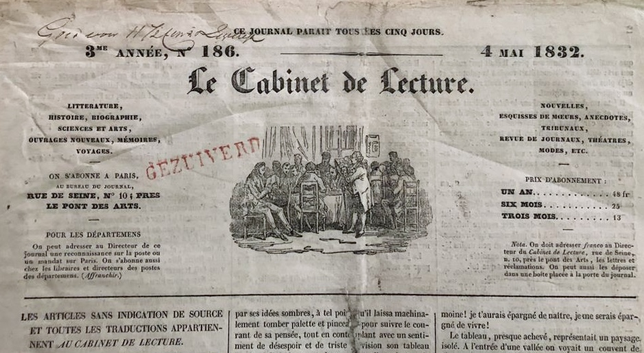 Journal français purifié aux Pays-Bas durant le choléra de 1832