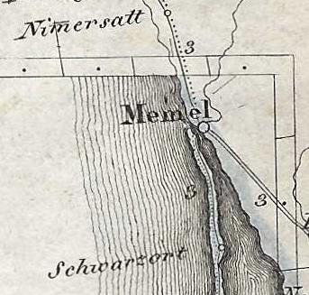 Zoom sur Memel alors dans le Royaume de Prusse, devenue Klaipėda en Lituanie.