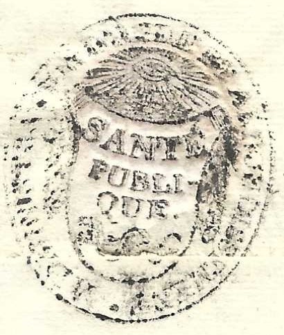 Cachet de l'Administration de Santé Publique d'Agde au verso d'une autre lettre datant de 1820.