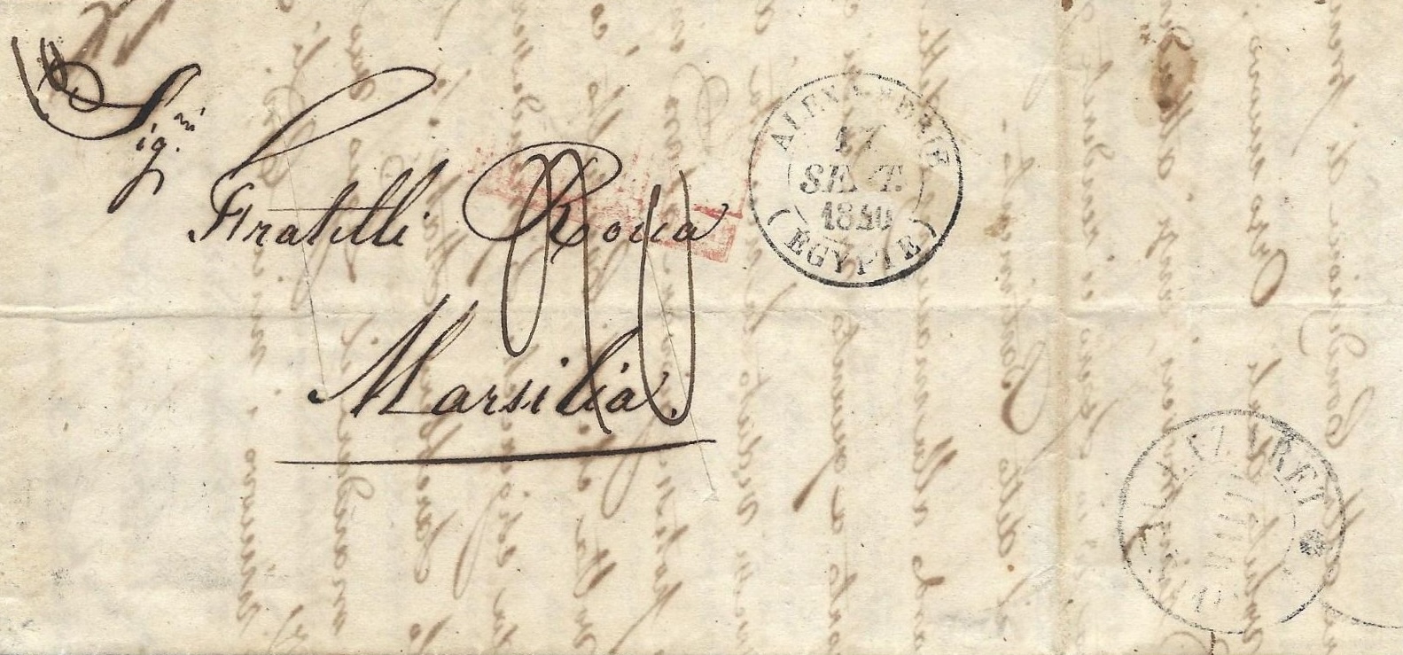 Lettre purifiée d'Alexandrie à Marseille en 1840