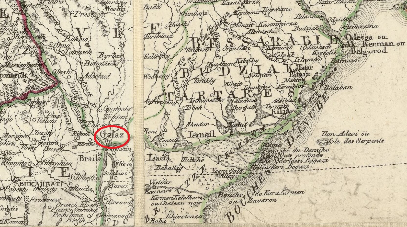 Gallatz, orthographiée Galaz, sur la même carte.