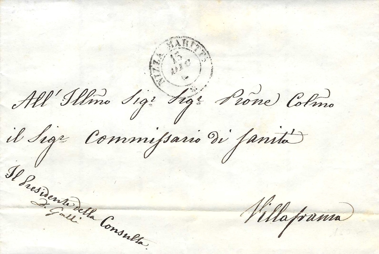 Circulaire sanitaire de Nice pour Villefranche-sur-Mer en 1850