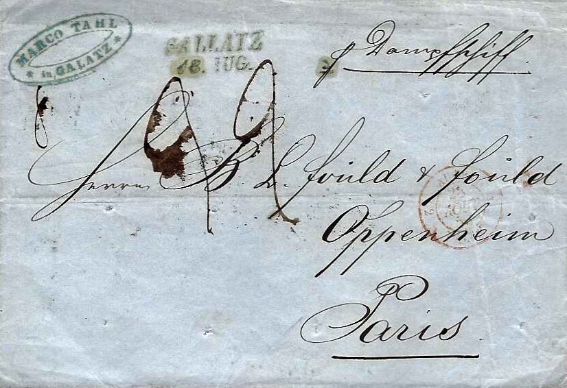 Lettre purifiée sur la frontière militaire du Danube en 1853