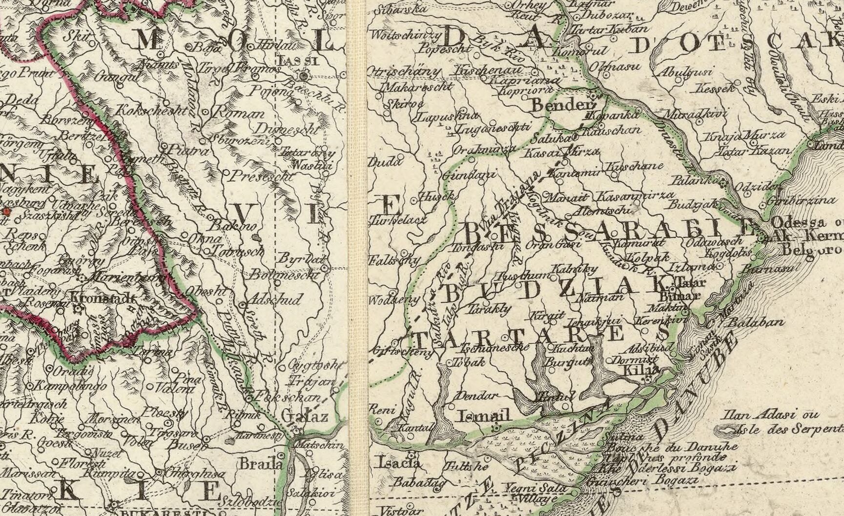 « IASSI » - Jassy sur la Carte de l'Empire d'Autriche et des Etats de l'Empire ottoman par Georg Zürner en 1808.  La mention « IASSI » figure en haut de l'image, à gauche du pli entoilé sous le L de MOLDAVIE (source Gallica).