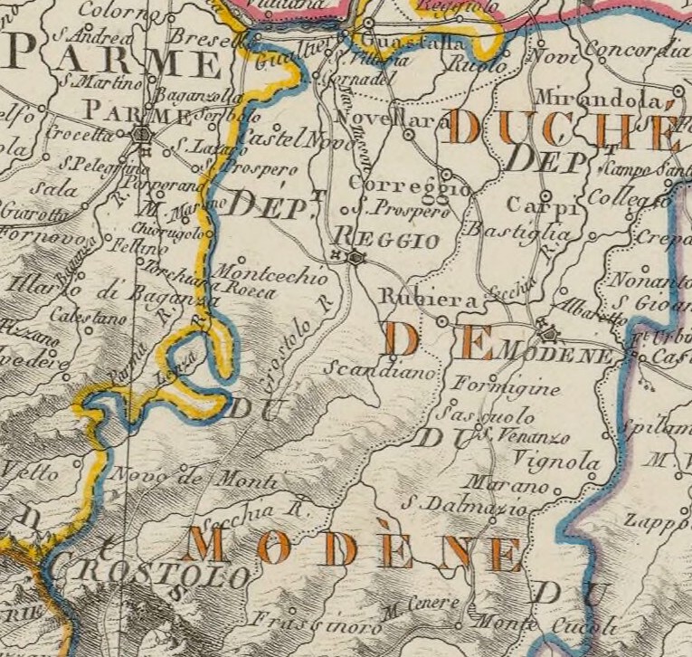 Carte de 1832 montrant la situation de Reggio (source Gallica).