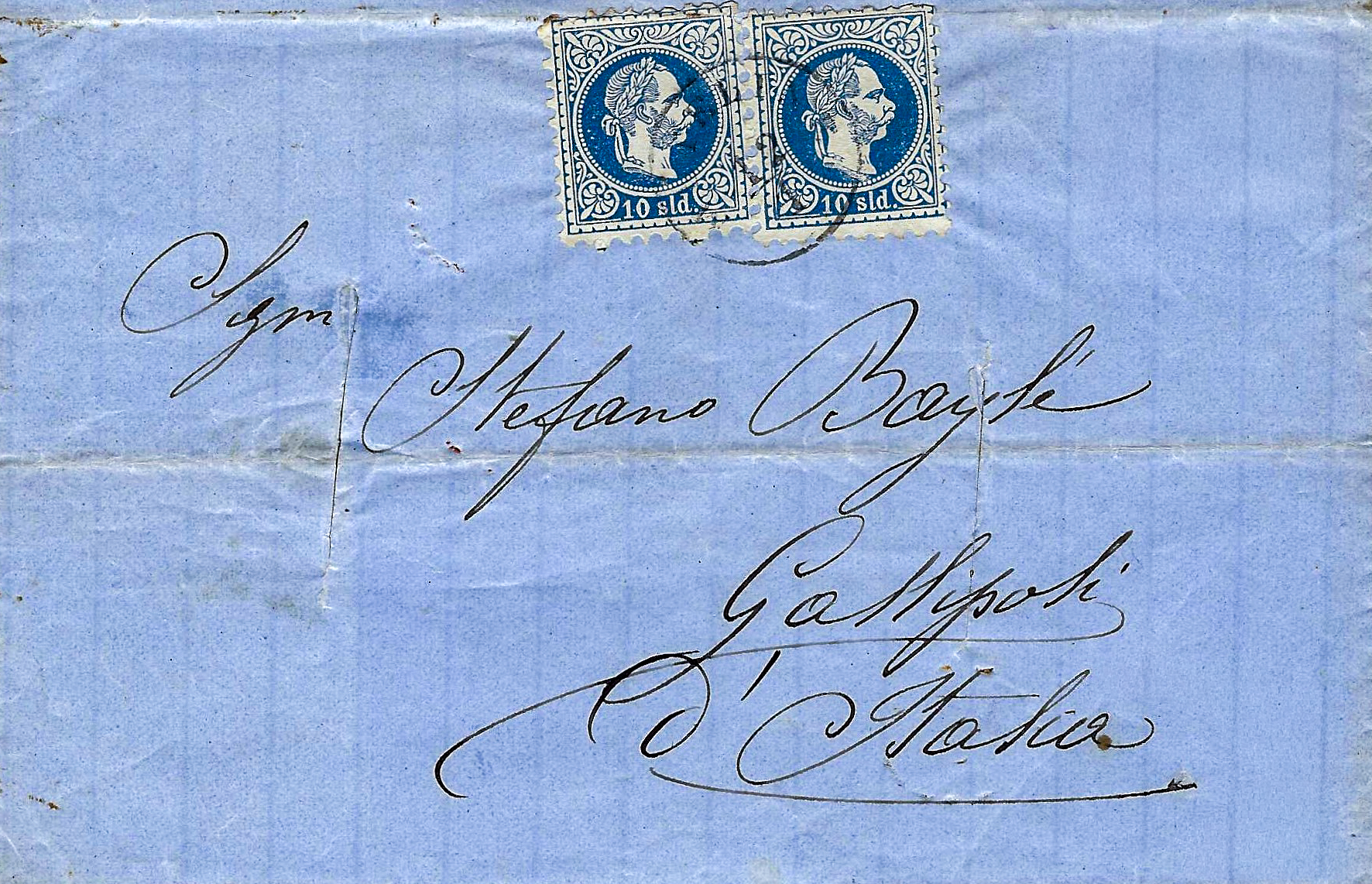 Lettre de Mytilène à Gallipoli purifiée à Brindisi en 1872