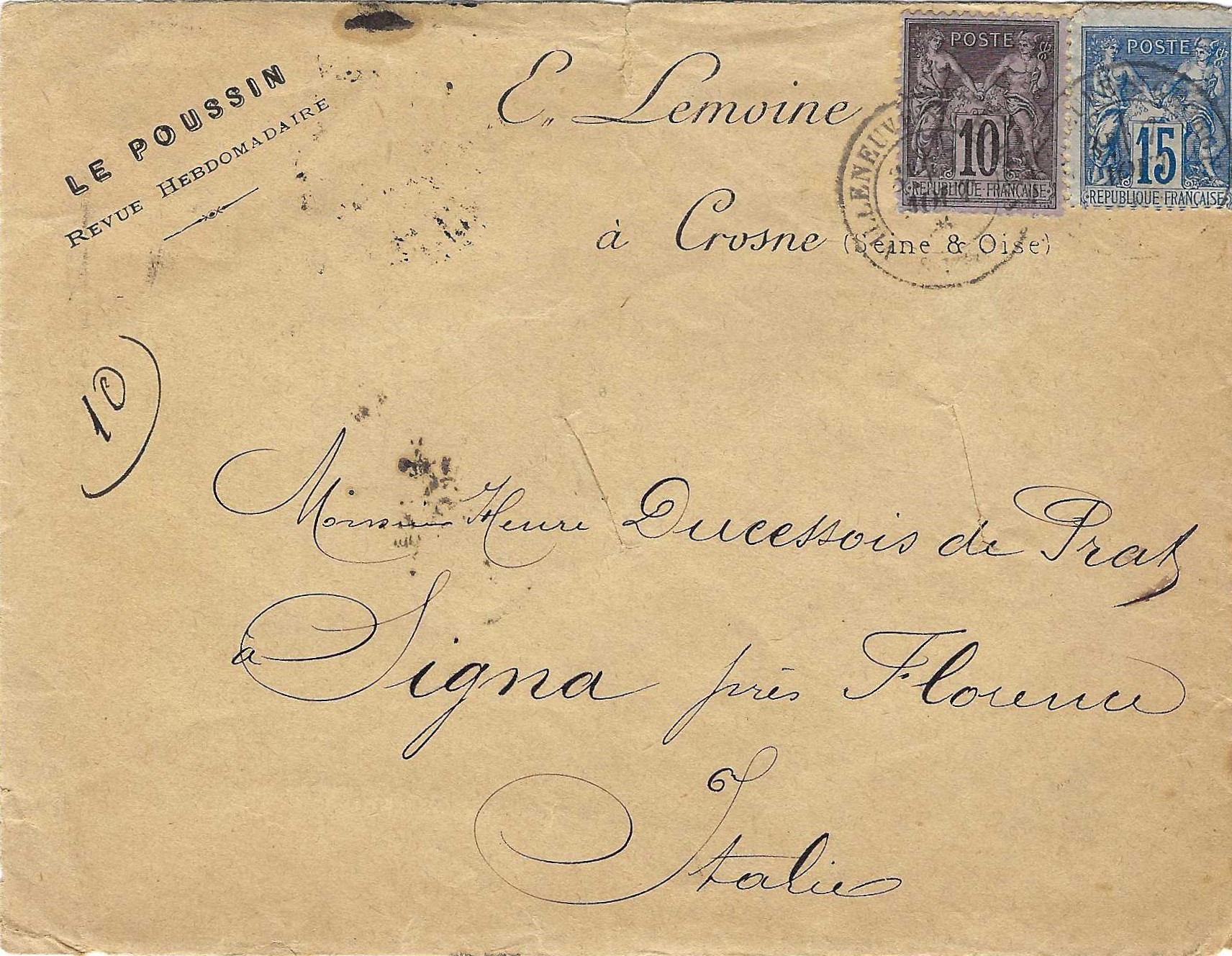 Lettre de Crosne à Signa de 1885 durant le choléra