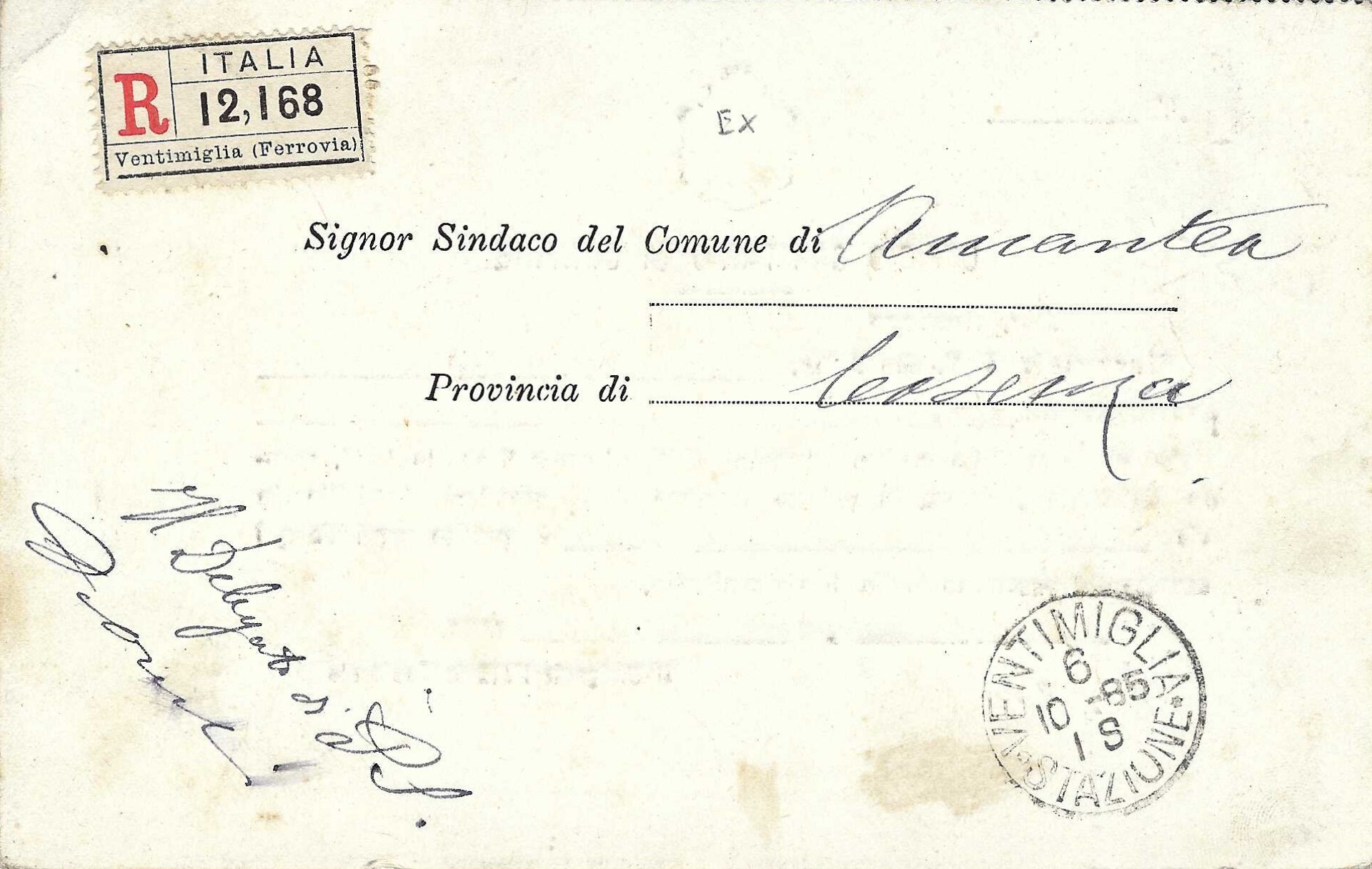 Contenu de la patente mentionnant que le sieur Posterano provenant de Marseille, après avoir subi la visite médicale prévue par l'ordonnance du 5 août 1885, déclare se rendre à Amantea muni de la feuille de route sanitaire.